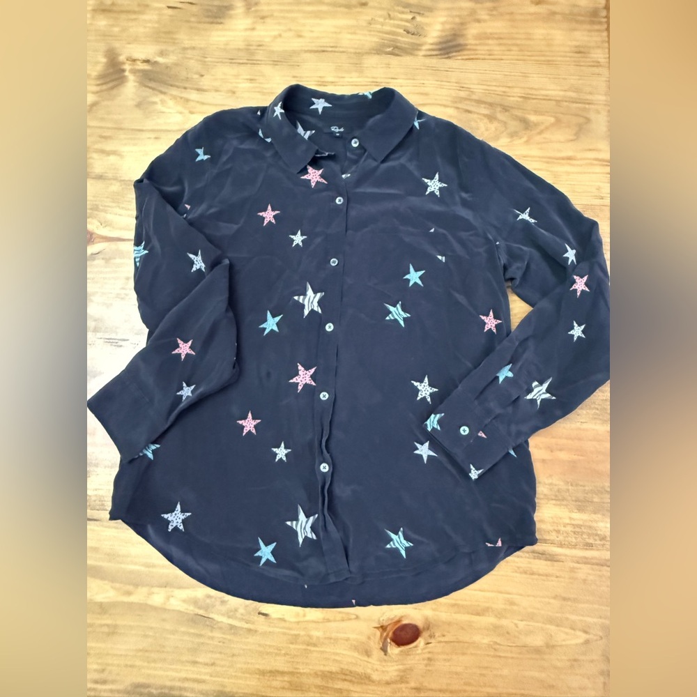 Rails Kate Animal Star Black Silk Button Down Shirt - Picture 3 of 6